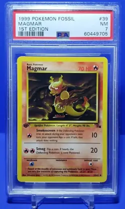 💫 PSA 7 Magmar Pokemon Card 1st Edition 39/62 WOTC 1999 Fossil Set Vintage NM - Image 2