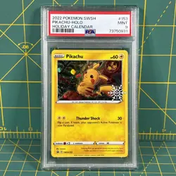 Pokemon Holiday Calendar Pikachu SWSH153 2022 Promo Holo PSA 9 153 Graded - Image 1