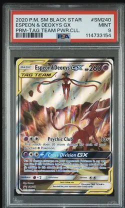 Espeon & Deoxys GX Tag Team SM240 Holo Pokemon TCG PSA 9 - Image 1
