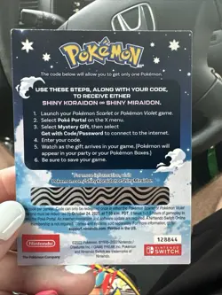 Pokemon Scarlet And Violet Serial Codes Shiny Koraidon or Miraidon UNSCRATCHED! - Image 1