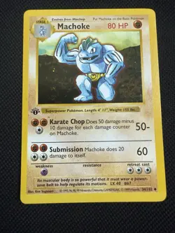 Pokemon Machoke 34/102 1st Edition Shadowless Base Set Card Unplayed Near Mint - Image 1