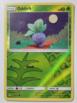 REVERSE HOLO Oddish 6/214 LP - Asako Ito Crocheted - Unbroken Bonds Pokemon Card - Image 1