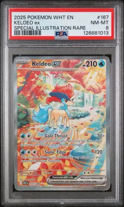 2025 POKEMON WHT EN-WHITE FLARE SPECIAL ILLUSTRATION RARE #167 KELDEO EX PSA 8 - Image 1