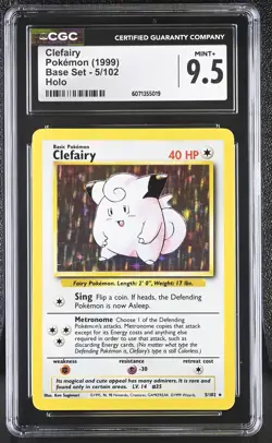 CGC 9.5 MINT+ Clefairy 1999 Base Set 5/102 Holo Pokemon Card - Image 1