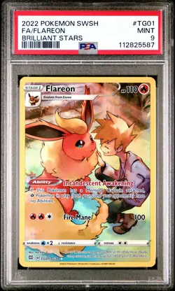 2022 POKEMON SWORD & SHIELD BRILLIANT STARS #TG01 FULL ART/FLAREON PSA 9 - Image 1