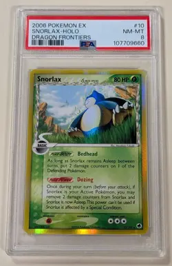 2006 POKEMON EX DRAGON FRONTIERS #10 SNORLAX-HOLO PSA 8 - Image 1