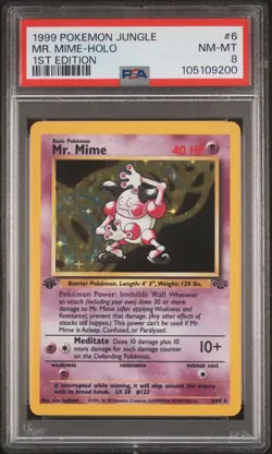 1999 POKEMON JUNGLE 1ST ED #6 MR. MIME-HOLO PSA 8 - Image 1