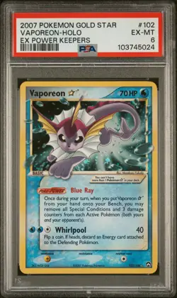 2007 POKEMON EX POWER KEEPERS GOLD STAR #102 VAPOREON-HOLO PSA 6 - Image 1