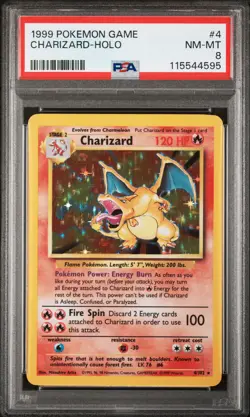 1999 Pokemon Game Charizard #4 BASE SET PSA 8 NEAR MINT - Image 1