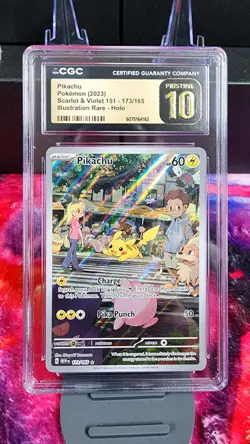 CGC 10 PRISTINE Pikachu 173/165 Pokemon Scarlet & Violet 151 2023 English - Image 1