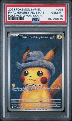 2023 POKEMON SVP EN-SV BLACK STAR PROMO #085 PIKACHU WITH GREY FELT HAT PSA 10 - Image 1