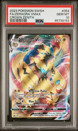 2023 POKEMON SWORD & SHIELD CROWN ZENITH #054 FULL ART/ZERAORA VMAX PSA 10 - Image 1