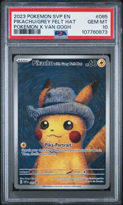2023 POKEMON SVP EN-SV BLACK STAR PROMO #085 PIKACHU WITH GREY FELT HAT PSA 10 - Image 1