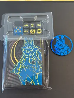 Pokemon Lucario Sleeves, Coin, and Dice from Mega Evolutions ETB - Image 1