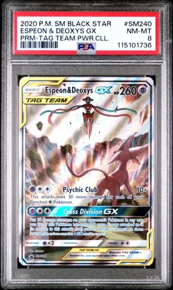 2020 POKEMON SM BLACK STAR PROMO TAG TEAM POWERS COLL ESPEON & DEOXYS GX PSA 8 - Image 1