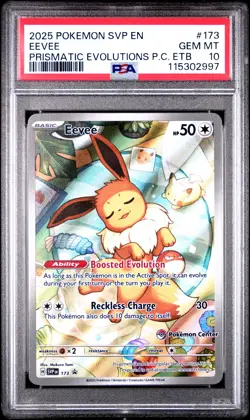2025 POKEMON PRISMATIC EVOLUTIONS POKEMON CENTER ETB PROMO #173 EEVEE PSA 10 - Image 1