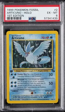 1999 POKEMON FOSSIL 1ST ED #2 ARTICUNO-HOLO PSA 6 - Image 1