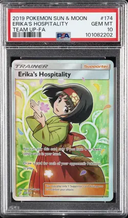2019 POKEMON SUN & MOON TEAM UP #174 FULL ART/ERIKA'S HOSPITALITY PSA 10 - Image 1