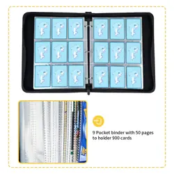 Card Binder 9-Pockets, 900 Pockets Card Holder with 50 Removable Sleeves TCG - Image 3