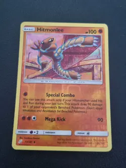 REVERSE HOLO Pokemon Card Sun & Moon Team Up TCG Card Hitmonlee 73/181 - Image 1