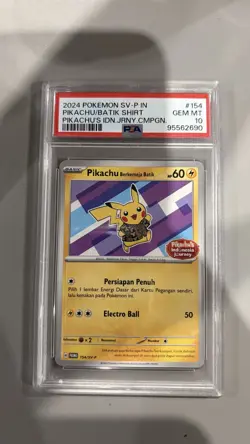 PSA 10 Pikachu Berkemeja Batik 154/SV-P Indonesia Journey Promo Pokemon Card - Image 1