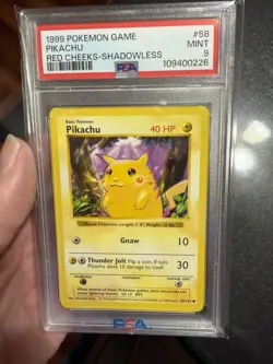 PSA 9 Pikachu 58/102 Red Cheeks Shadowless Base Set 1999 Pokemon Card - Image 2