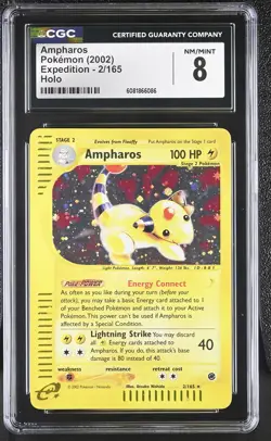 CGC 8 Ampharos 2002 Expedition 2/165 Holo Pokemon Card - Image 1