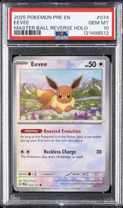 2025 POKEMON PRE EN-PRISMATIC EVOLUTIONS MASTER BALL REVERSE HOLO EEVEE PSA 10 - Image 1