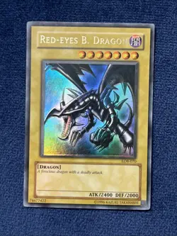 2002 Yugioh Red-Eyes Black Dragon LOB-070 Foil Shift Light Fade Ultra Rare - Image 1