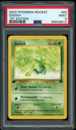 2000 Pokemon Card Team Rocket 1st FIRST EDITION Oddish 63 / 82 PSA 9 MINT - Image 1