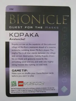 KOPAKA BIONICLE QUEST FOR MASKS AVALANCHE CARD 132 FULL ART LEGO NEVER PLAYED NM - Image 2