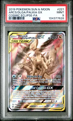 2019 POKEMON SUN & MOON #221 FULL ART/ARCEUS & DIALGA & PALKIA GX PSA 9 - Image 1