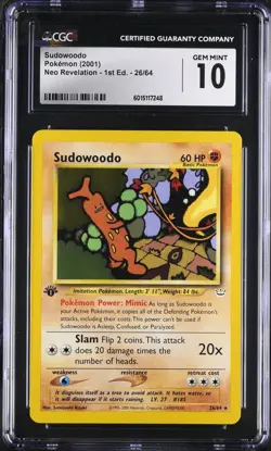 CGC 10 GEM MINT Sudowoodo 26/64 1st Edition Neo Revelation 2001 Pokemon - Image 1