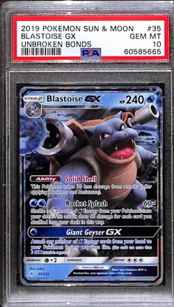 2019 Pokemon Sun & Moon Unbroken Bonds Blastoise GX Unbroken Bonds PSA 10 #35 - Image 1