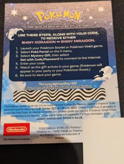 POKEMON SCARLET & VIOLET SHINY KORAIDON OR MIRAIDON CODE NINTENDO SWITCH EB GAME - Image 2