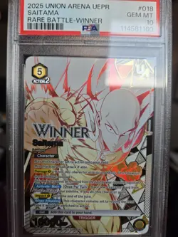 Union Arena GEM MT 10 One-Punch Man Rare Battle Saitama WINNER Card 🏆 - Image 1