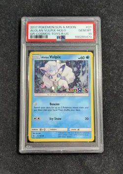 2017 Pokemon Sun & Moon Alolan Vulpix Toys R Us Cosmos Holo Promo PSA 10 Pop 77 - Image 1