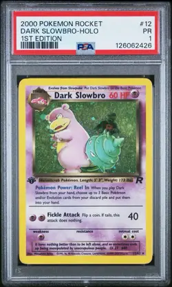 PSA 1 Dark Slowbro 1st Edition Team Rocket 12/82 Holo Foil 2000 Pokemon WoTC PR - Image 1