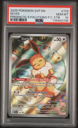 2025 POKEMON PRISMATIC EVOLUTIONS POKEMON CENTER ETB PROMO #173 EEVEE PSA 10 - Image 1