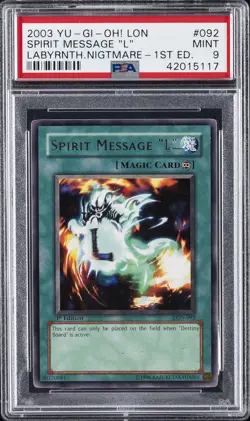 2003 YU-GI-OH! LON-LABYRINTH OF NIGHTMARE 1ST ED #092 SPIRIT MESSAGE "L" PSA 9 - Image 1