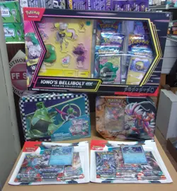 POKEMON IONO'S BOX + (2) PARADOX BLISTER + KORAIDON TIN & TREASURE CHEST LOT - Image 1