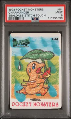 1998 POCKET MONSTERS SEALDASS STITCH TOUCH #04 CHARMANDER PSA 9 - Image 1