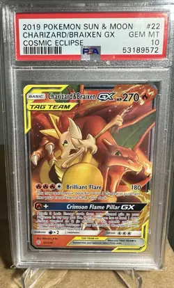 Pokemon Charizard & Braixen GX Cosmic Eclipse Ultra Rare #22 PSA 10 Gem Mint - Image 1