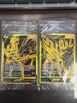 Pokemon Cards Zacian V SWSH076 and Zamazenta V SWSH077 Gold Sealed Promos SEALED - Image 1