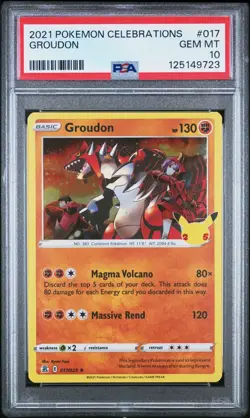 PSA 10 GEM MINT Groudon 017/025 Celebrations Holo Pokemon Card Low Pop - Image 1