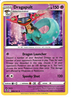 Pokemon - Dragapult 089/195 - Silver Tempest - Reverse Holo Rare - NM/M - Image 1