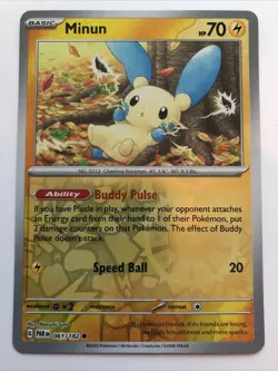Pokemon TCG Paradox Rift Minun Reverse Holofoil 061/182 NM - Image 1