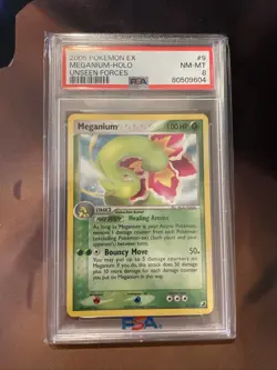Meganium 9/115 Unseen Forces Reverse Holo Rare Pokemon TCG - PSA 8 RM-MT - Image 1