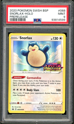PSA 9 Prerelease Black Star Promo Snorlax Holo 068 Pokemon Cards 2020 🔥 - Image 1