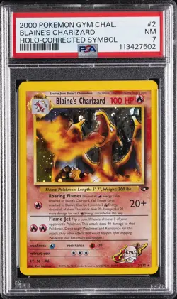 2000 POKEMON GYM CHALLENGE HOLO-CORRECTED SYMBOL #2 BLAINE'S CHARIZARD PSA 7 - Image 1
